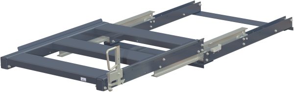 Pull-out unit for pallet rack with 100% extension ,1000 kg load capacity, front-loaded, short-side handled fin-pallet