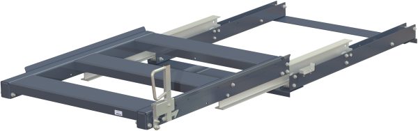 Pull-out unit for pallet rack with 100% extension ,1000 kg load capacity, rear-loaded, short-side handled fin-pallet