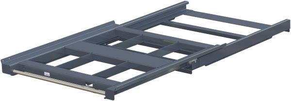 Pull-out unit for pallet rack with 70% extension ,1200 kg load capacity, rear-loaded, short-side handled fin-pallet