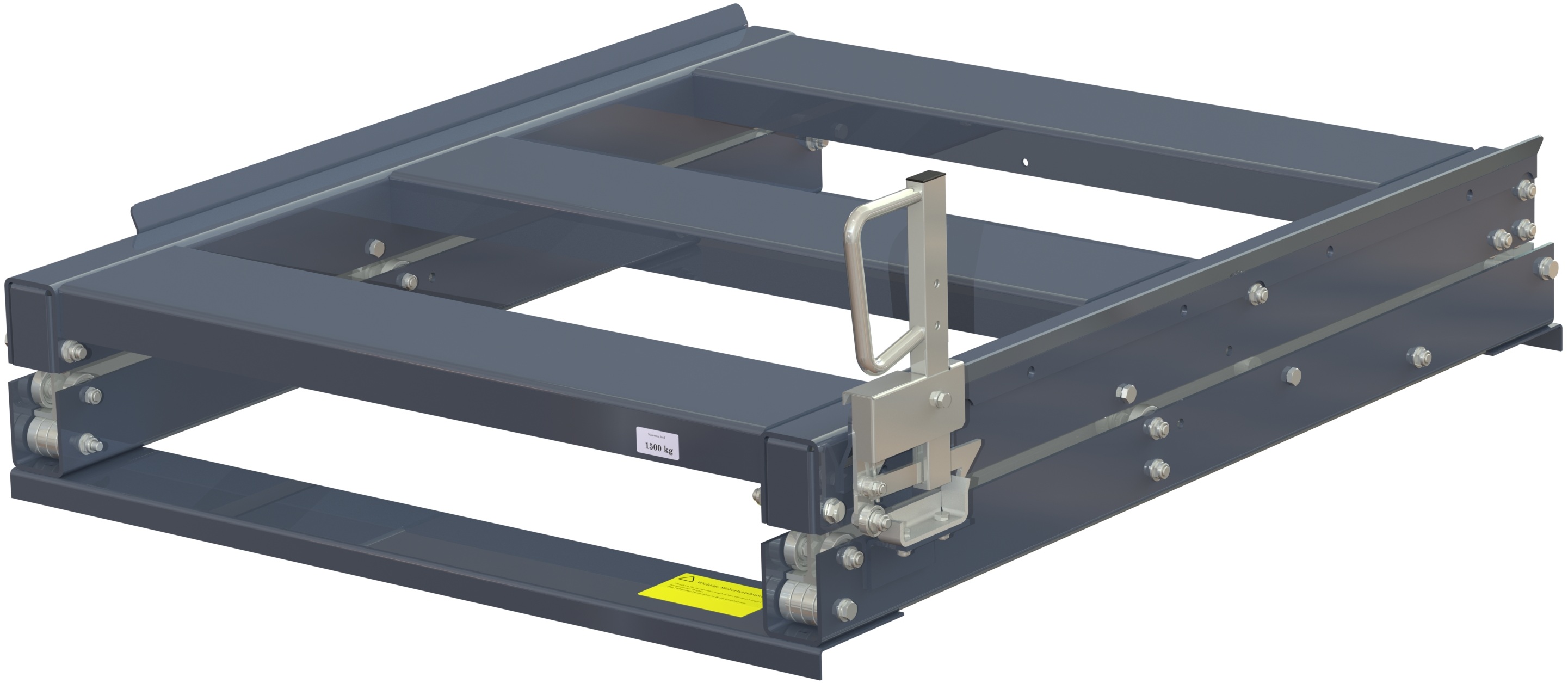 Pull-out unit for pallet rack with 70% extension ,1500 kg load capacity, front-loaded, short-side handled fin-pallet - image 2