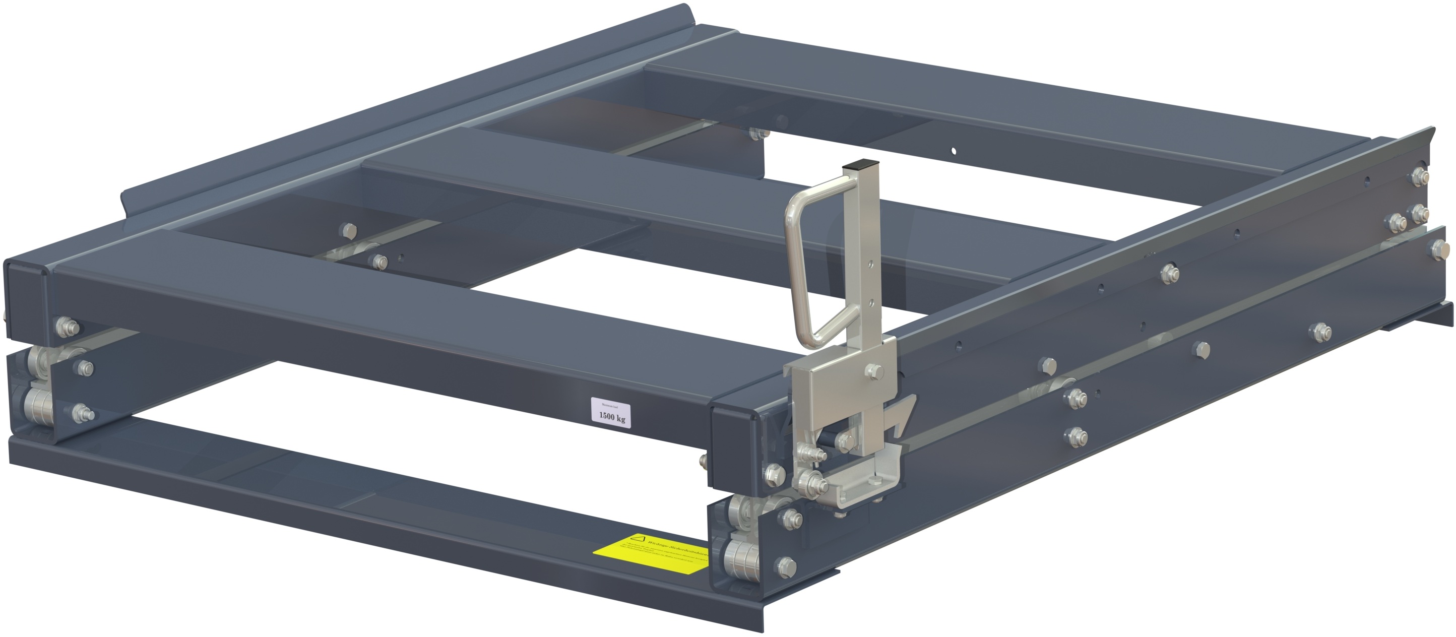 Pull-out unit for pallet rack with 70% extension ,1500 kg load capacity, rear-loaded, short-side handled fin-pallet - image 2