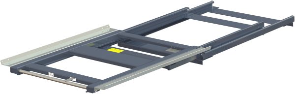 Pull-out unit for pallet rack with 100% extension ,300 kg load capacity, rear-loaded, short-side handled fin-pallet