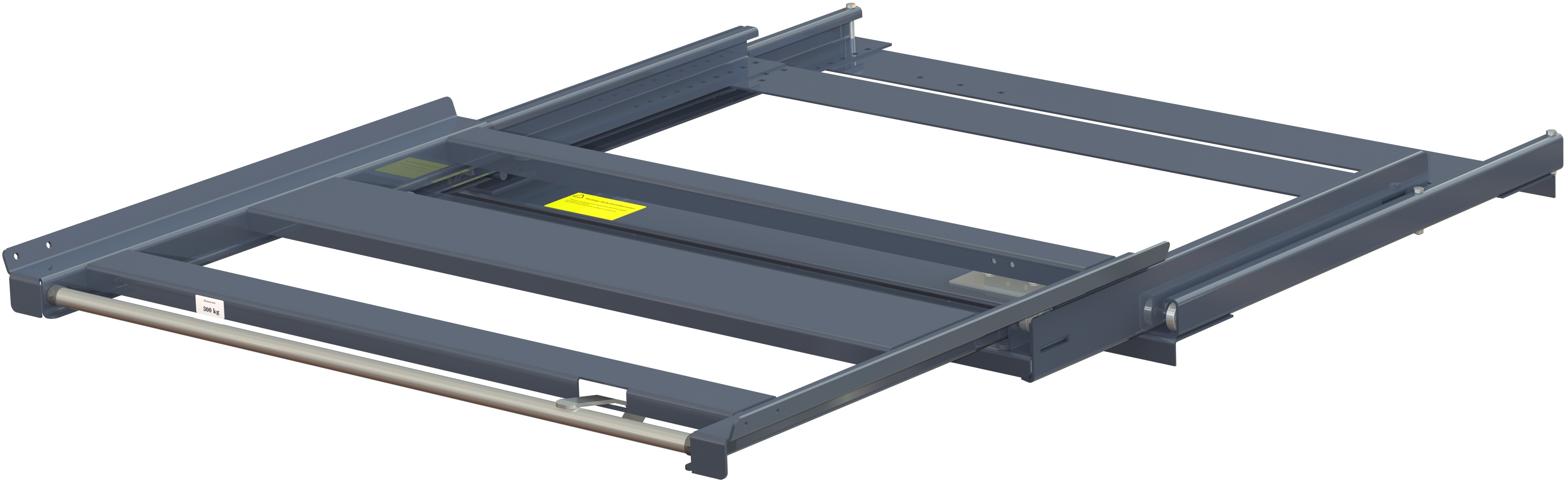 Pull-out unit for pallet rack with 100% extension ,300 kg load capacity, front-loaded, long-side handled eur-pallet