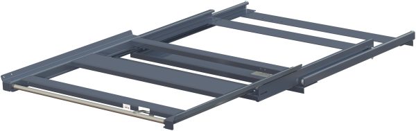 Pull-out unit for pallet rack with 100% extension ,300 kg load capacity, rear-loaded, short-side handled fin-pallet
