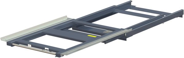Pull-out unit for pallet rack with 100% extension ,600 kg load capacity, rear-loaded, short-side handled fin-pallet