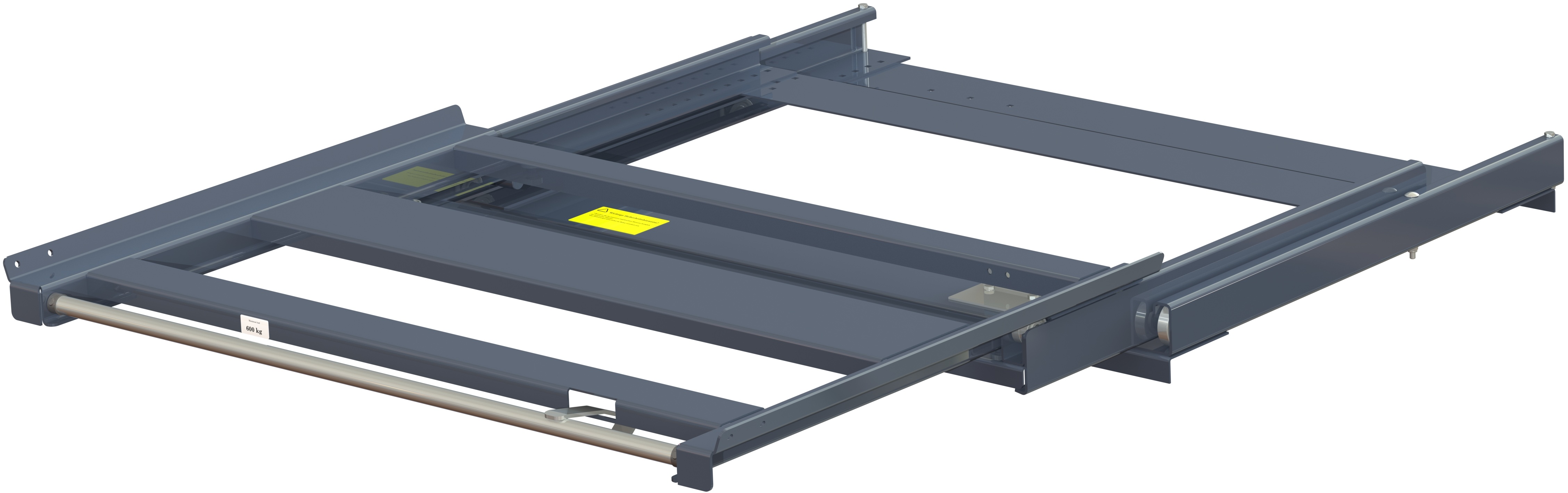Pull-out unit for pallet rack with 100% extension ,600 kg load capacity, front-loaded, long-side handled eur-pallet