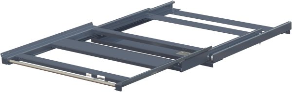 Pull-out unit for pallet rack with 100% extension ,600 kg load capacity, front-loaded, long-side handled fin-pallet
