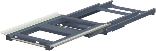 Pull-out unit for pallet rack with 100% extension ,800 kg load capacity, front-loaded, short-side handled fin-pallet