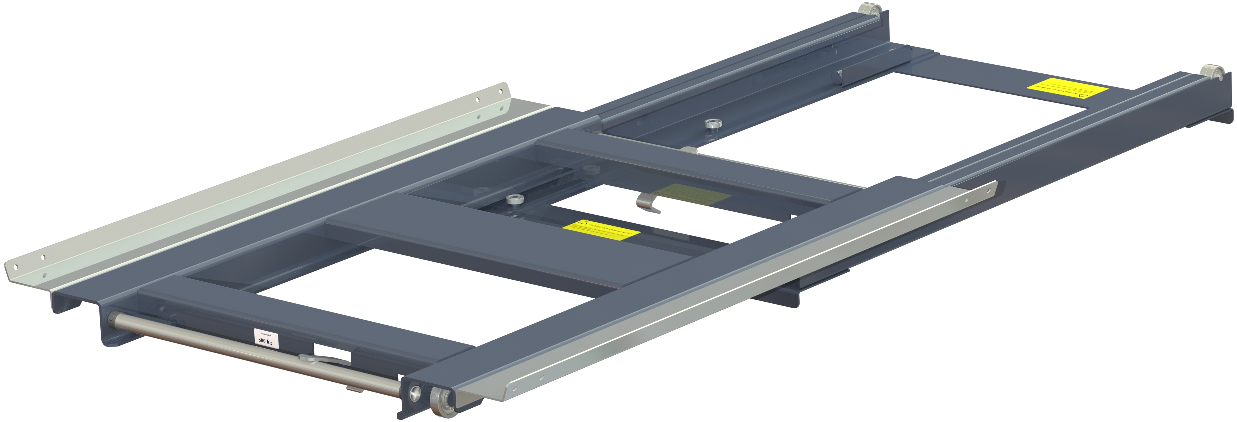 Pull-out unit for pallet rack with 70% extension two-way ,800 kg load capacity, two way loaded, short-side handled fin-pallet
