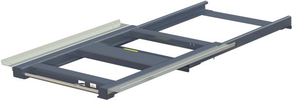 Pull-out unit for pallet rack with 70% extension ,800 kg load capacity, rear-loaded, short-side handled fin-pallet