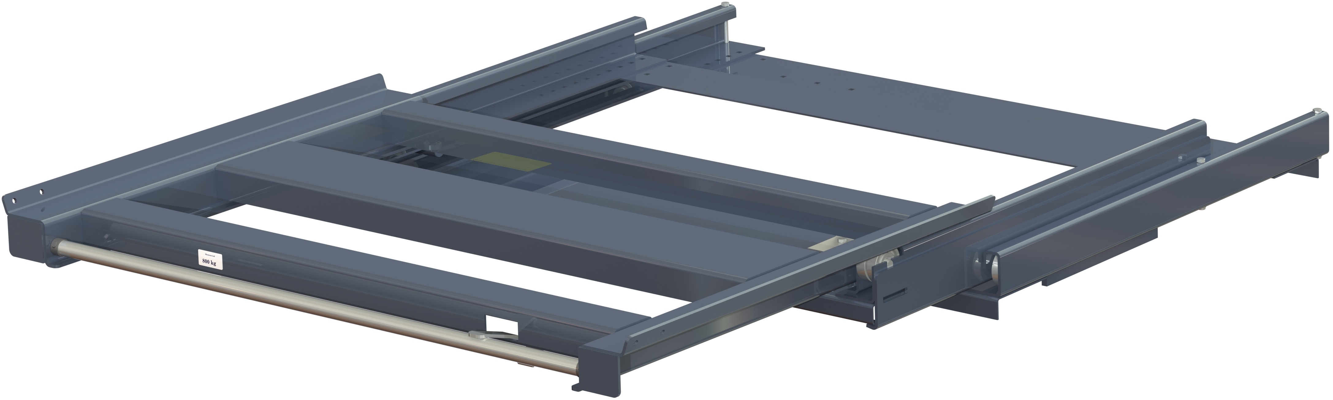 Pull-out unit for pallet rack with 100% extension ,800 kg load capacity, rear-loaded, long-side handled eur-pallet