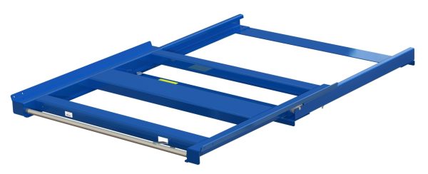 Pull-out unit for pallet rack with 70% extension ,800 kg load capacity, rear-loaded, short-side handled fin-pallet