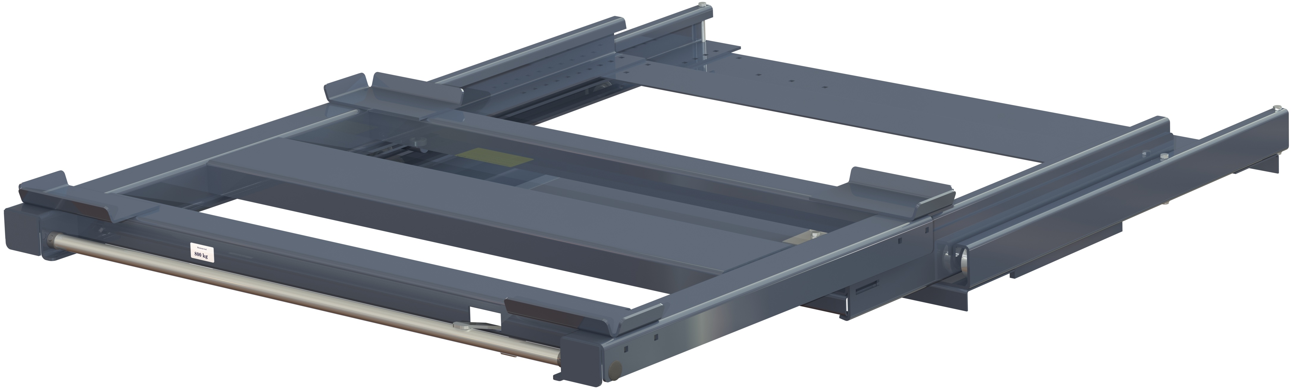 Pull-out unit for pallet rack with 100% extension ,800 kg load capacity, front-loaded, long-side handled hmu
