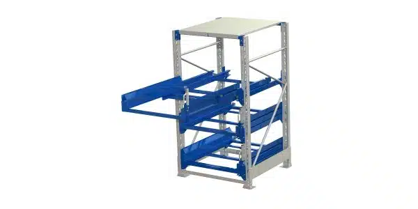 Pallet storage unit, 3 pull-out units 600kg 100%, with lock ral 5010