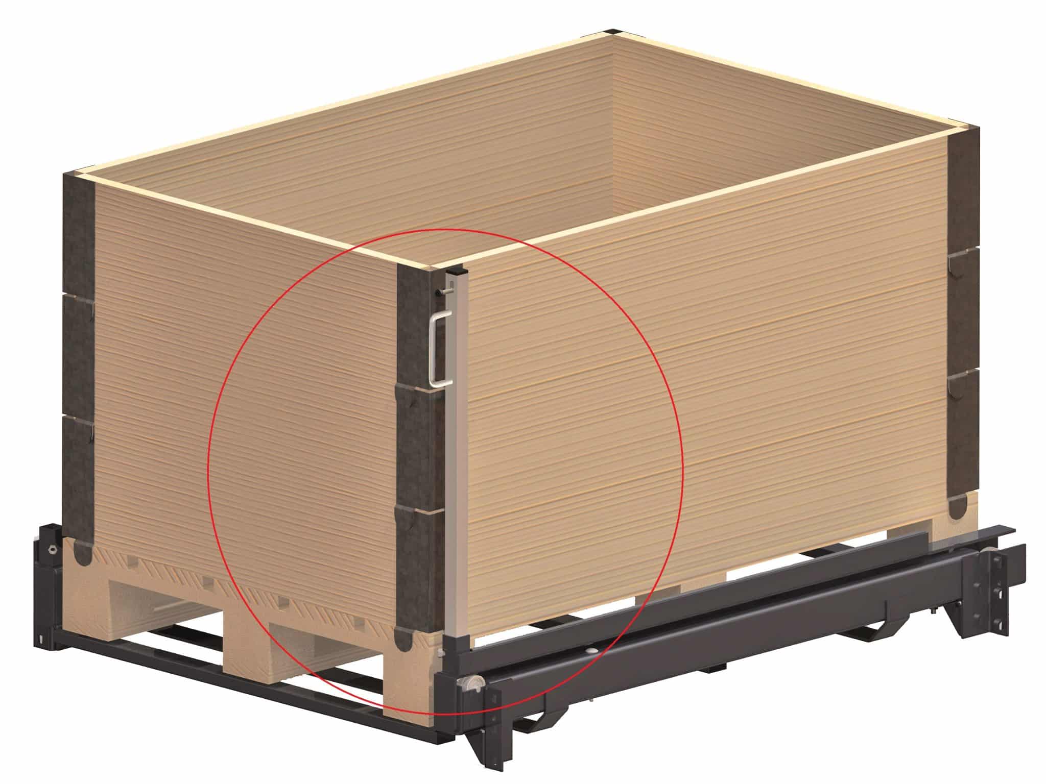 Side handle locking handle for eur pallet, 3 pallet collars, tot h = 735mm, h=645