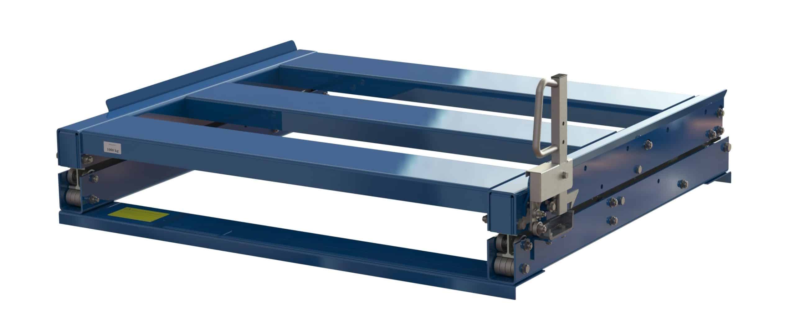 Pull-out unit for pallet rack with 100% extension ,1000 kg load capacity, rear-loaded, long-side handled fin-pallet - image 2