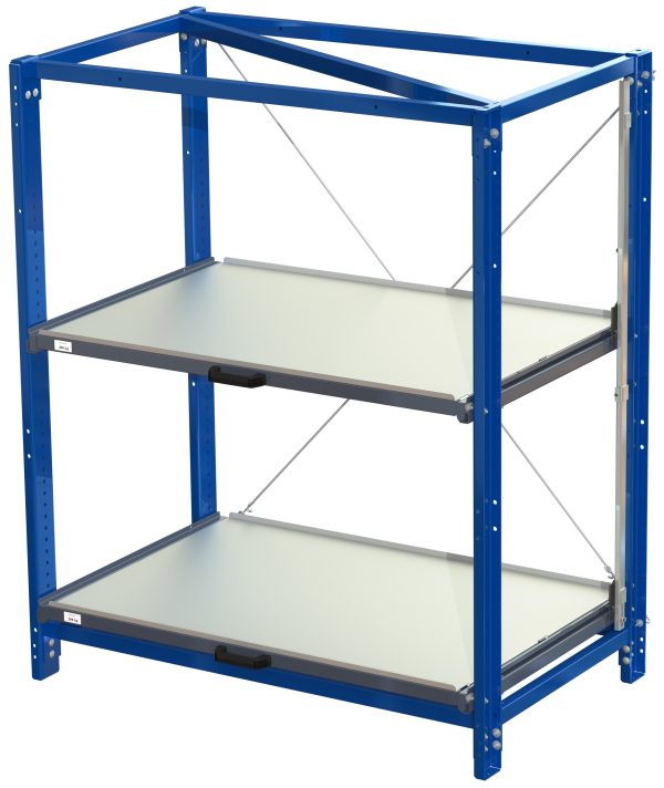 Compact storage unit with shelf lock, long-side forward, 70% extension, 200kg load capacity, 2 shelves - image 2