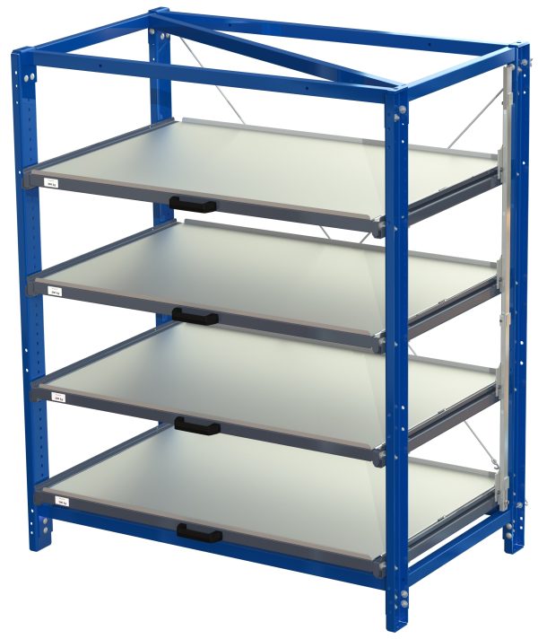 Compact storage unit with shelf lock, long-side forward, 70% extension, 200kg load capacity, 4 shelves - image 2
