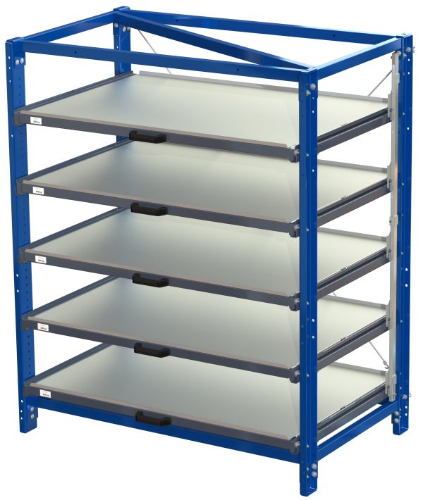 Compact storage unit with shelf lock, long-side forward, 70% extension, 200kg load capacity, 5 shelves - image 2