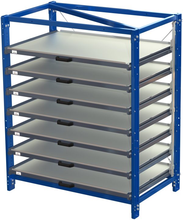 Compact storage unit with shelf lock, long-side forward, 70% extension, 200kg load capacity, 7 shelves - image 2