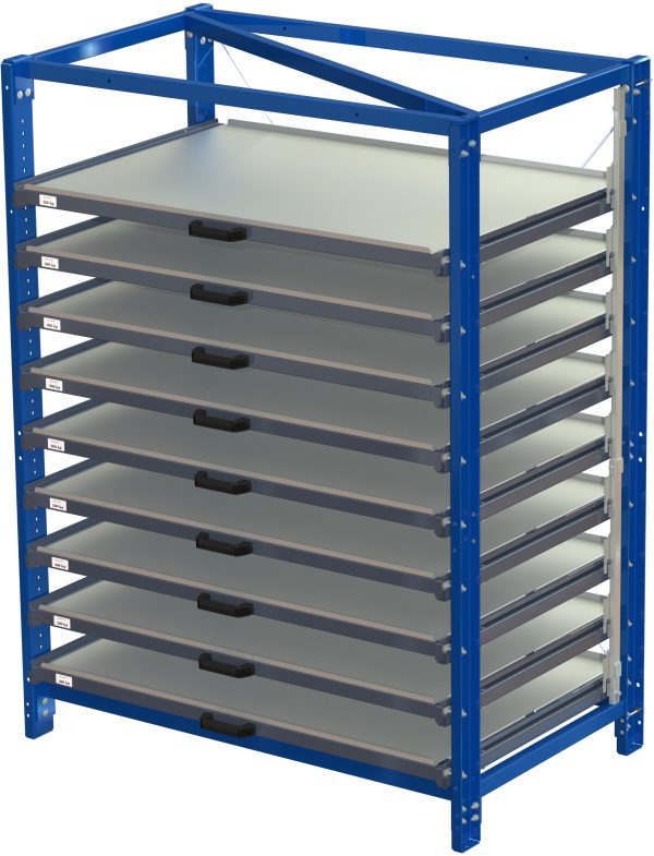 Compact storage unit with shelf lock, long-side forward, 70% extension, 200kg load capacity, 9 shelves - image 2