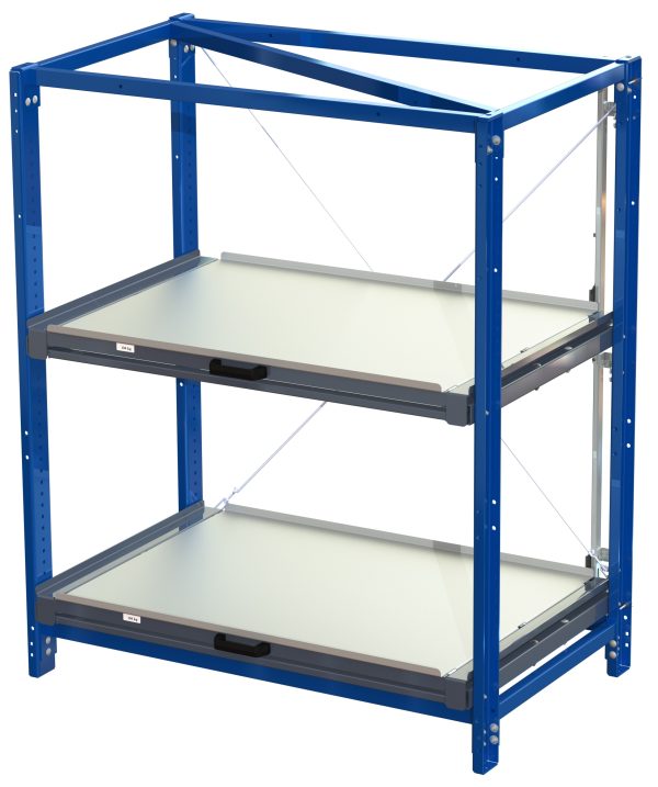 Compact storage unit with shelf lock, long-side forward, 100% extension, 150kg load capacity, 2 shelves - image 2