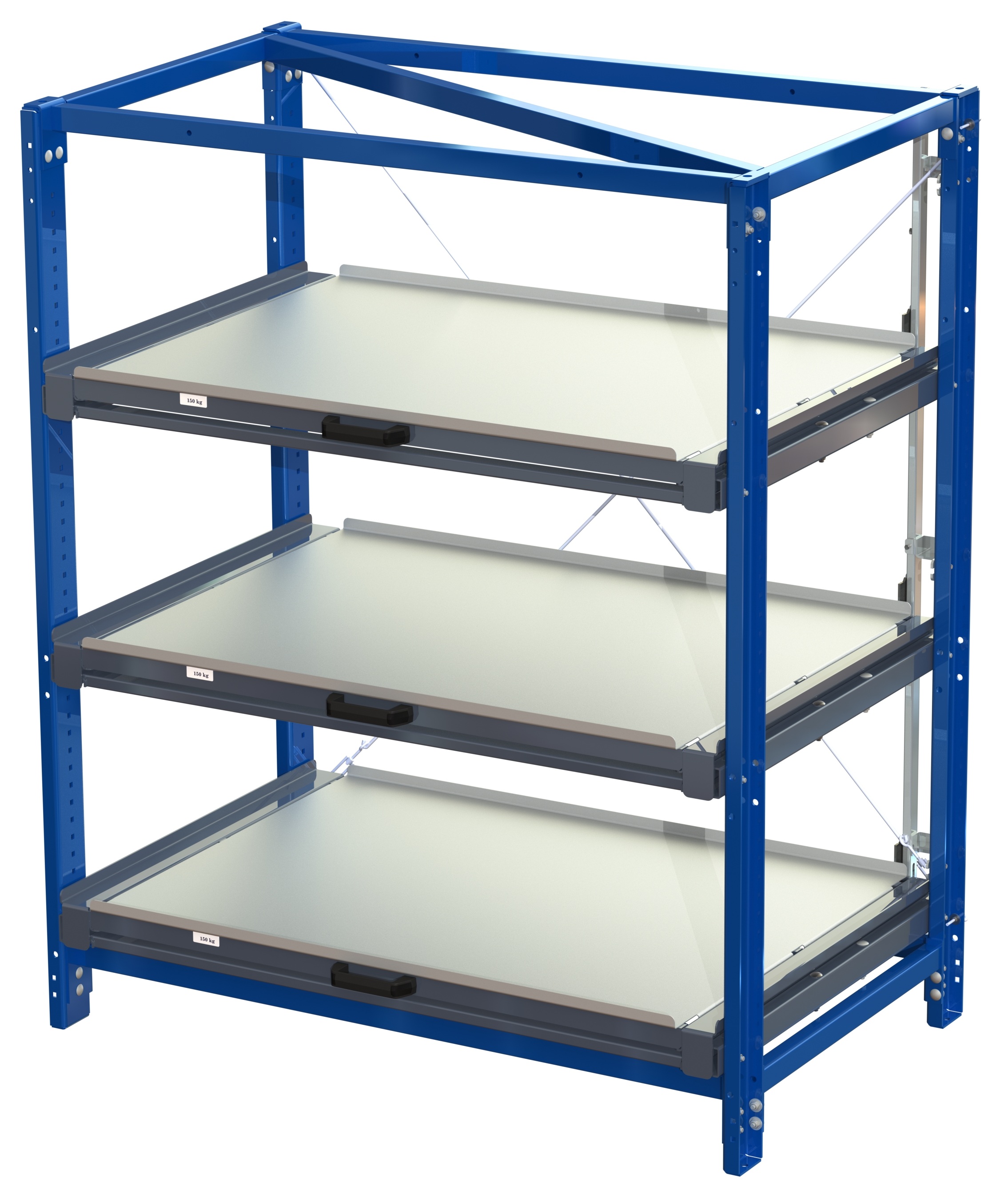 Compact storage unit with shelf lock, long-side forward, 100% extension, 150kg load capacity, 3 shelves - image 2