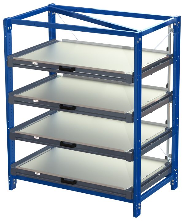 Compact storage unit with shelf lock, long-side forward, 100% extension,150kg load capacity, 4 shelves - image 2