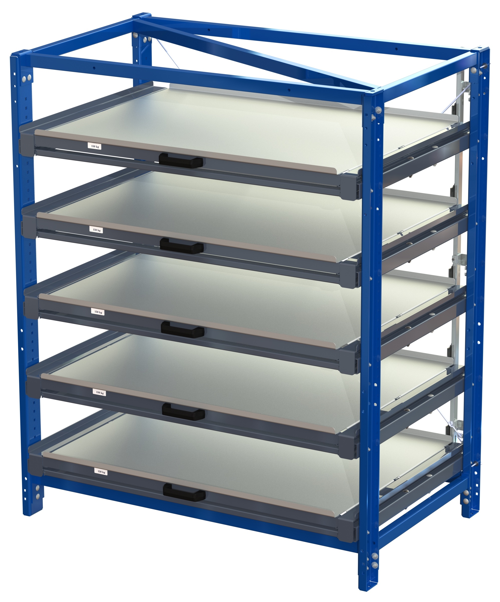 Compact storage unit with shelf lock, long-side forward, 100% extension, 150kg load capacity, 5 shelves - image 2