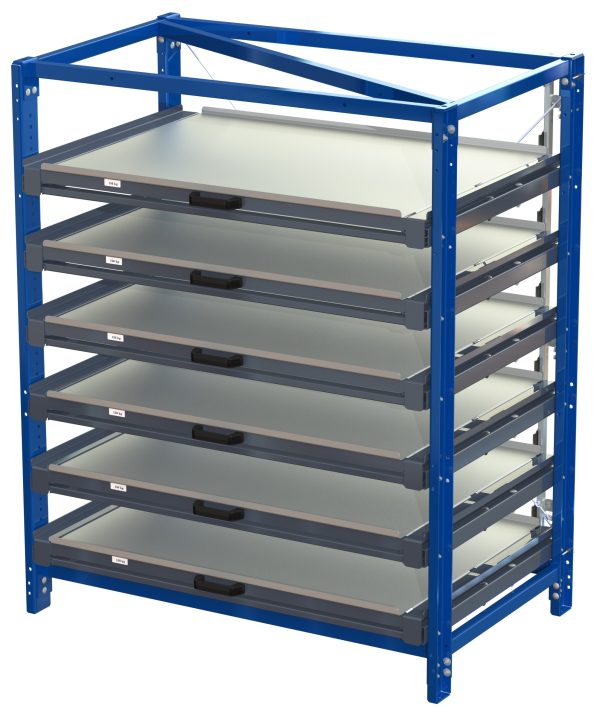Compact storage unit with shelf lock, long-side forward, 100% extension, 150kg load capacity, 6 shelves - image 2