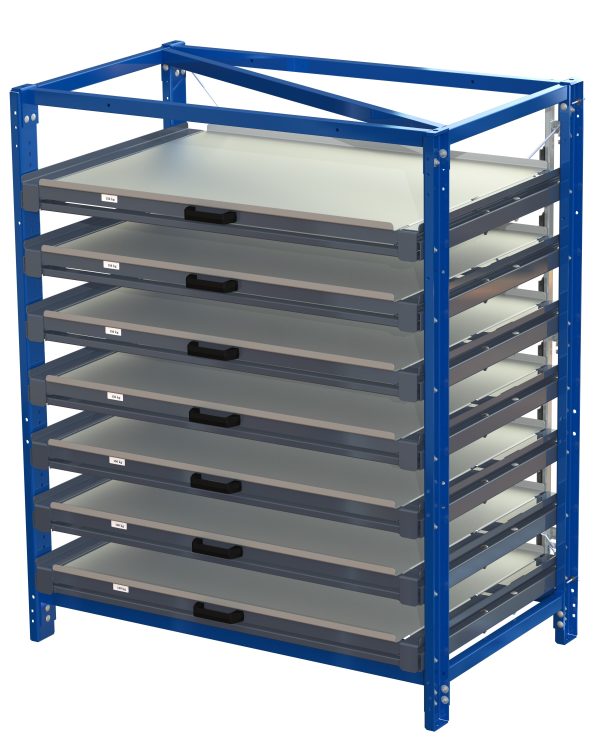 Compact storage unit with shelf lock, long-side forward,100% extension, 150kg load capacity, 7 shelves - image 2