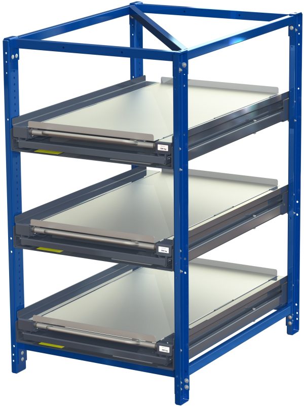 Compact storage unit without shelf lock, short-side forward, 100% extension, 300kg load capacity, 3 shelves - image 2