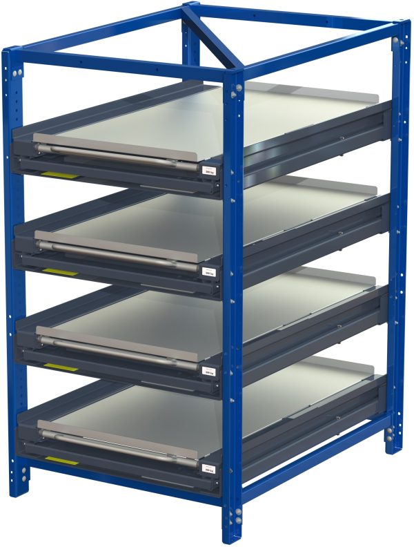 Compact storage unit without shelf lock, short-side forward, 100% extension, 300kg load capacity, 4 shelves - image 2
