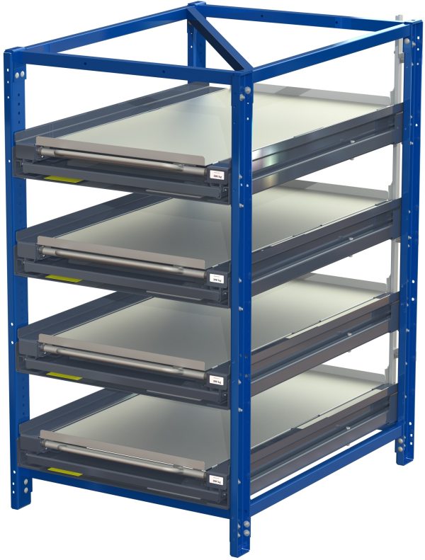 Compact storage unit with shelf lock, short-side forward, 100% extension, 300kg load capacity, 4 shelves - image 2